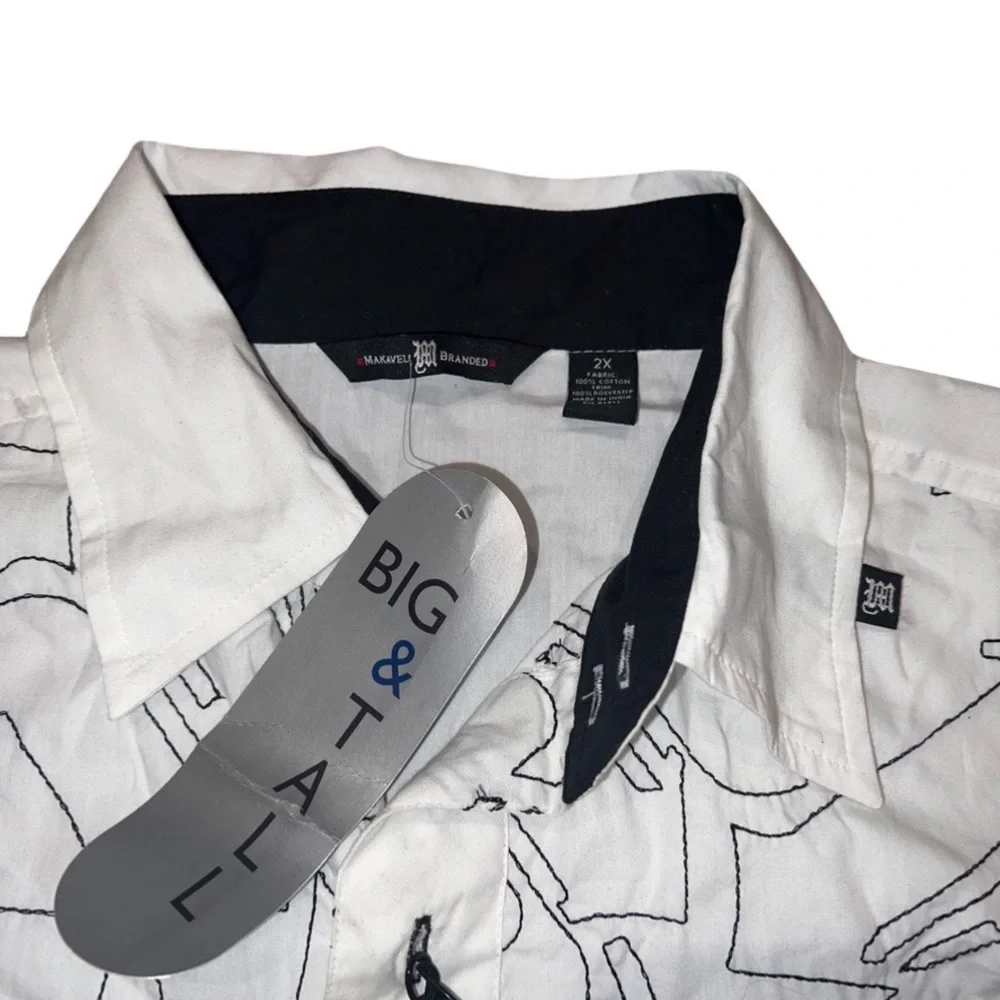 NWT Makaveli Embroidered White Black Button Shirt Men's 2X - Picture 3 of 3
